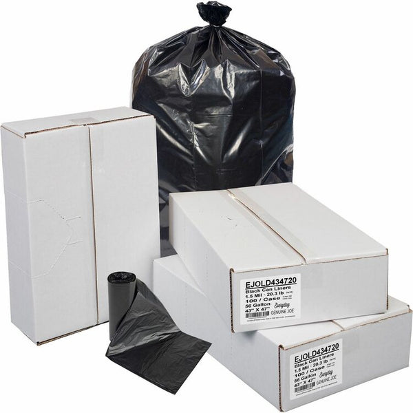 Everyday Genuine Joe Everyday Low Density Can Liners, 45 gal Capacity, 43" x 47", 1.50 mil (38 Micron), Black - Resin - 100/Carton (EJOLD434720)