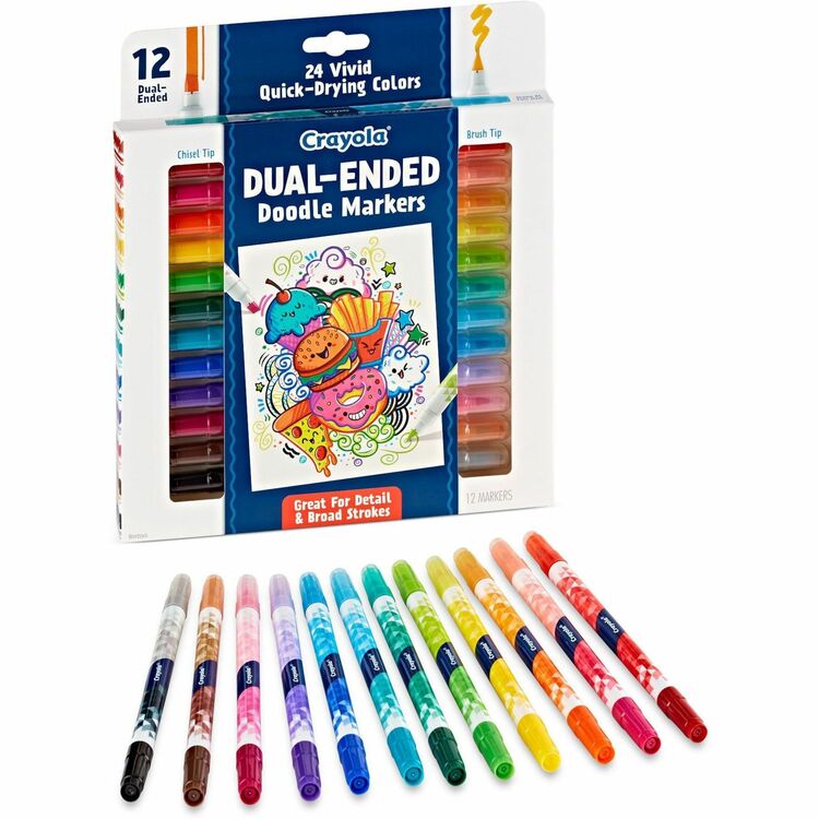 Crayola Dual-Ended Markers - Chisel, Brush Marker Point Style - Multicolor - 12 / Pack (CYO588314)