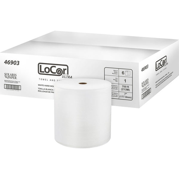 LoCor Hard Wound Roll Towel. 1-Ply, 7” x 700 ft, White, 6 Rolls/Carton (SOL46903) Case of 6
