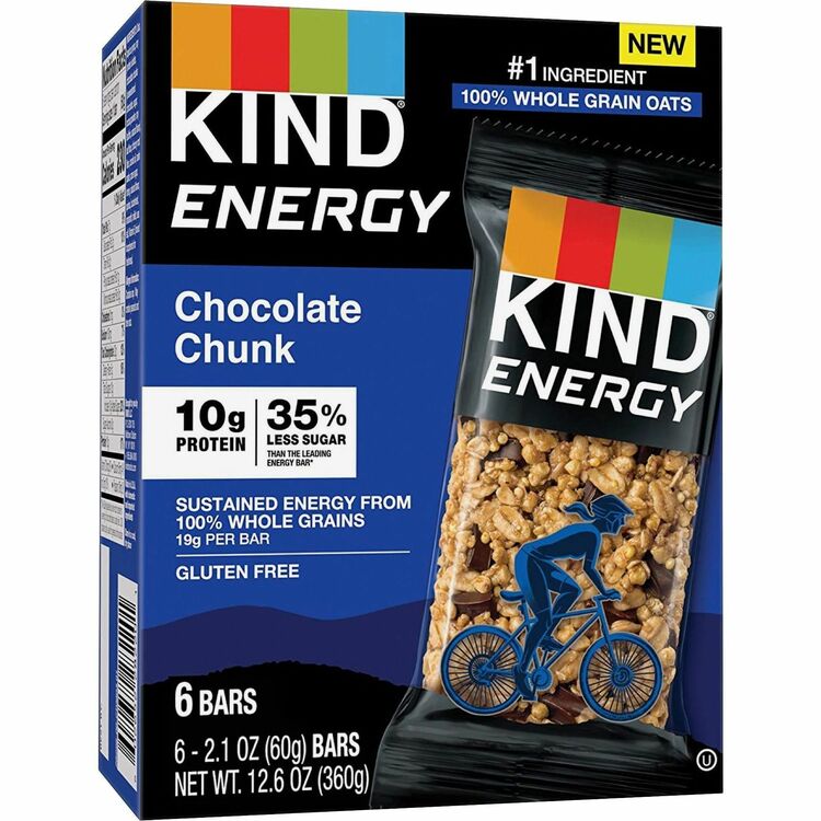 KIND Energy Bars - Trans Fat Free, Gluten-free, Individually Wrapped - Chocolate Chunk, Honey - 6 / Box (KND28717)