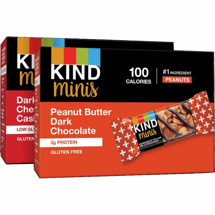 KIND Minis Snack Bar Variety Pack - Peanut Butter Dark Chocolate, Dark Chocolate Cherry Cashew - 0.71 oz - 20 / Box (KND43012)