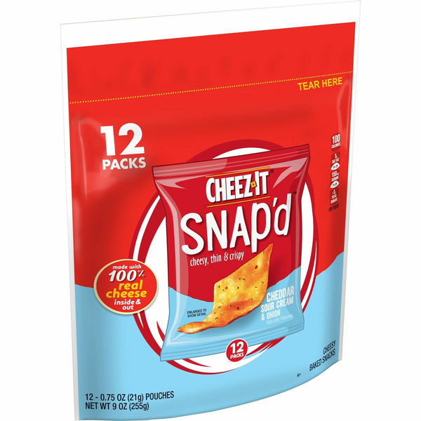 Cheez-It Snap'd Cheddar Sour Cream & Onion Crackers - Cheddar Sour Cream, Onion - 0.75 oz - 12 / Box (KEB11951) Box of 12