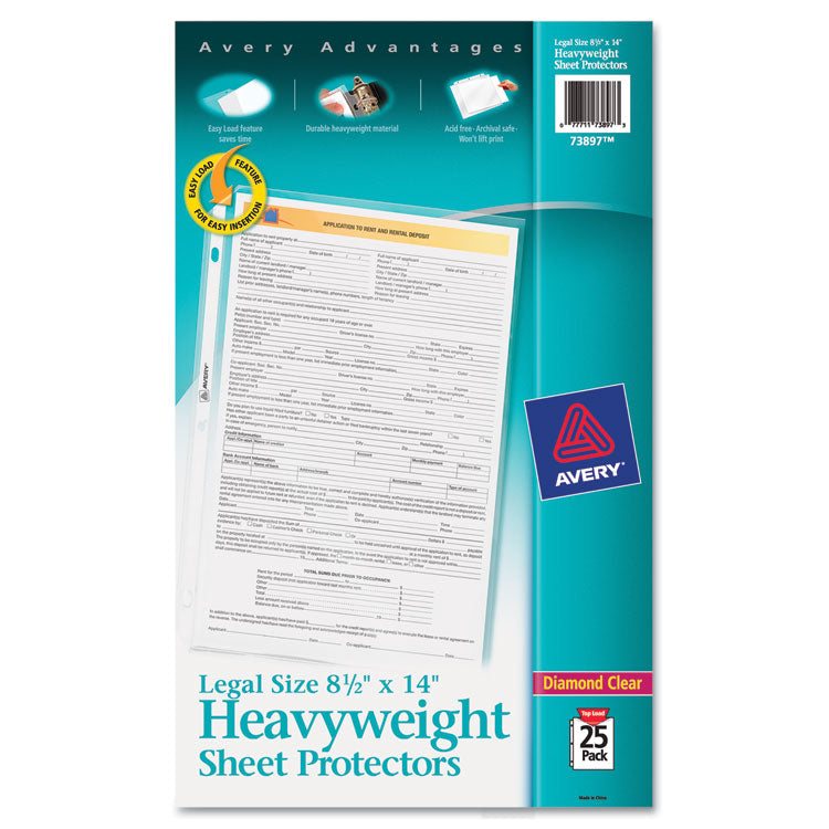 Avery® Top-Load Polypropylene Sheet Protector, Heavy, Legal, Diamond Clear, 25/Pack (AVE73897)