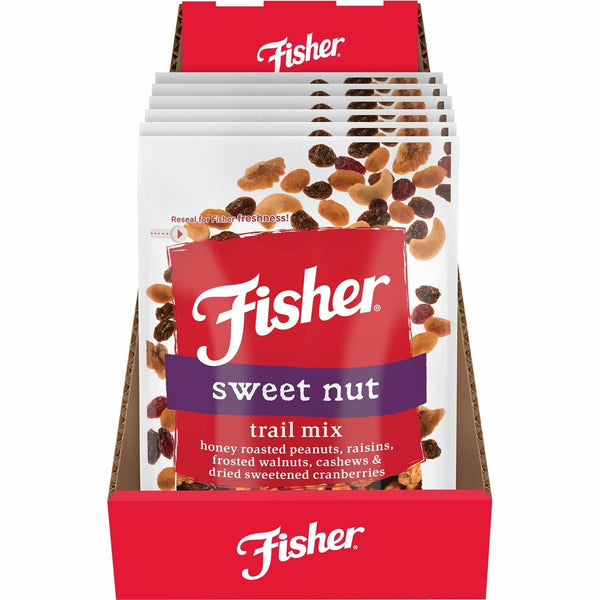 Fisher Sweet Nut Mix - Resealable Bag - Honey Roasted Peanut, Raisin, Walnut, Cashew, Dried Cranberries - 6 / Carton (JBSP27169) Case of 6