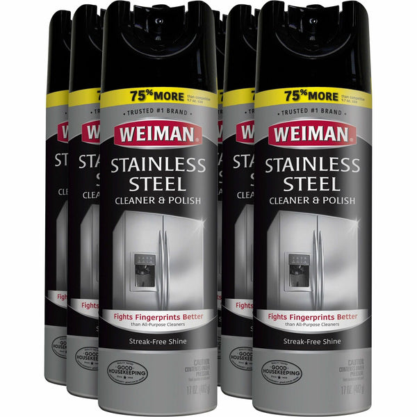 Weiman Stainless Steel Cleaner/Polish - Aerosol - 17 oz (1.06 lb) - 6 / Carton (WMN49ACT) Case of 6