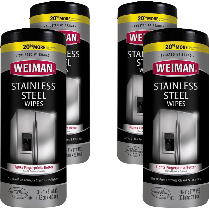 Weiman Stainless Steel Wipes - 30 / Canister - 4 / Carton - White (WMN92ACT) Case of 4