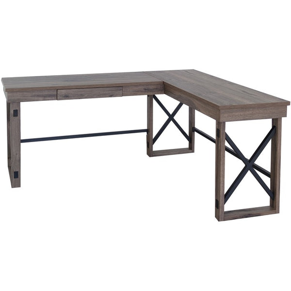 LYS L-Shaped Industrial Desk, Gray Oak Top (LYSDK100LRGK)