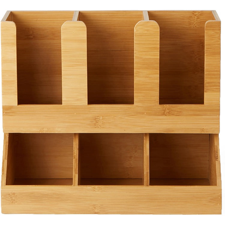 Mind Reader 6-Compartment Cup/Lid Bamboo Organizer, 6 Compartment(s), 2 Tier(s), 13.5" Height x 11.7" Width x 6.6" Length, Brown, Wood, Bamboo (EMSUPBMB) Each