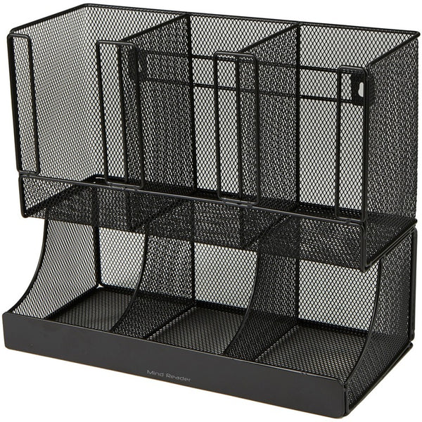Mind Reader 6-Compartment Coffee Condiment Organizer, 6 Compartment(s), 2 Tier(s), 11.1" Height x 12.8" Width x 6.3" Length, Black, Metal Mesh (EMSUPMESH) Each