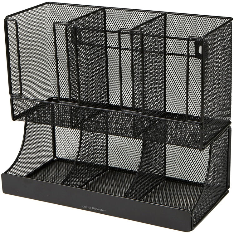 Mind Reader 6-Compartment Coffee Condiment Organizer, 6 Compartment(s), 2 Tier(s), 11.1" Height x 12.8" Width x 6.3" Length, Black, Metal Mesh (EMSUPMESH) Each
