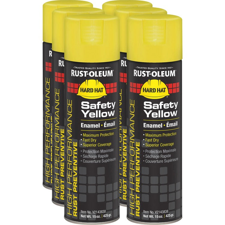 Rust-Oleum High Performance Enamel Spray Paint, Liquid, 15 fl oz, 6/Carton, Safety Yellow (RSTV2143838CT)