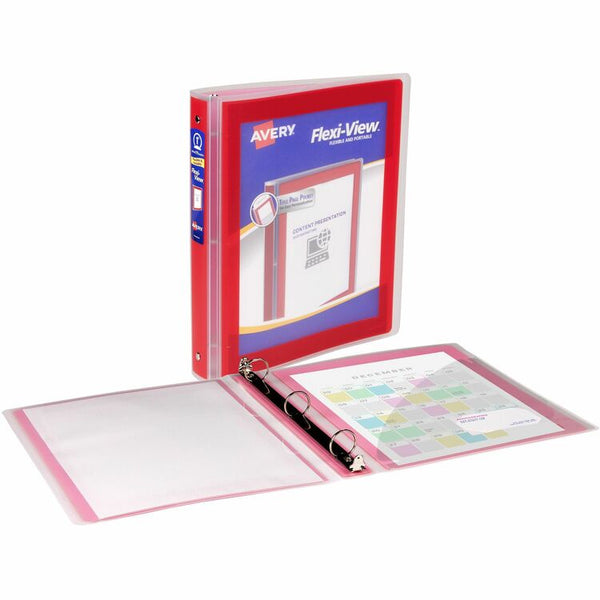 Avery&reg; Flexi-View 3 Ring Binder, 1 Inch Round Rings, 1 Red Binder, 1" Binder Capacity, Letter, 8 1/2" x 11" Sheet Size, Red (AVE17606)