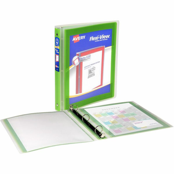 Avery&reg; Flexi-View 3 Ring Binder, 1 Inch Round Rings, 1 Chartreuse Green Binder (AVE17608)