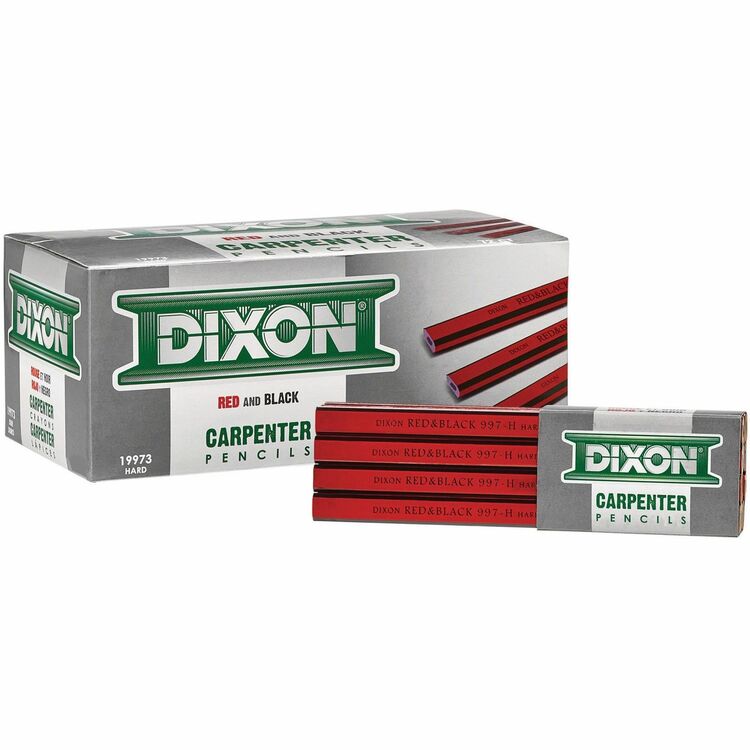 Dixon Industrial Carpenter Pencils, Graphite Lead, Red, Black Barrel, 12/Box (DIXX19973)