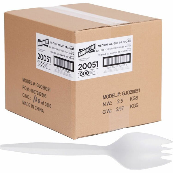 Genuine Joe Individually Wrapped Sporks, 1000/Carton, Spork, Breakroom, Disposable, White (GJO20051)