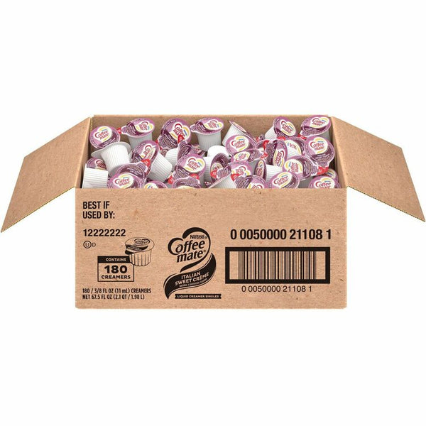 Coffee mate Italian Sweet Cr&egrave;me Liquid Creamer Singles (.375 fl oz), Italian Sweet Creme Flavor, 0.38 fl oz (11 mL), 180/Carton (NES21108) Case of 180