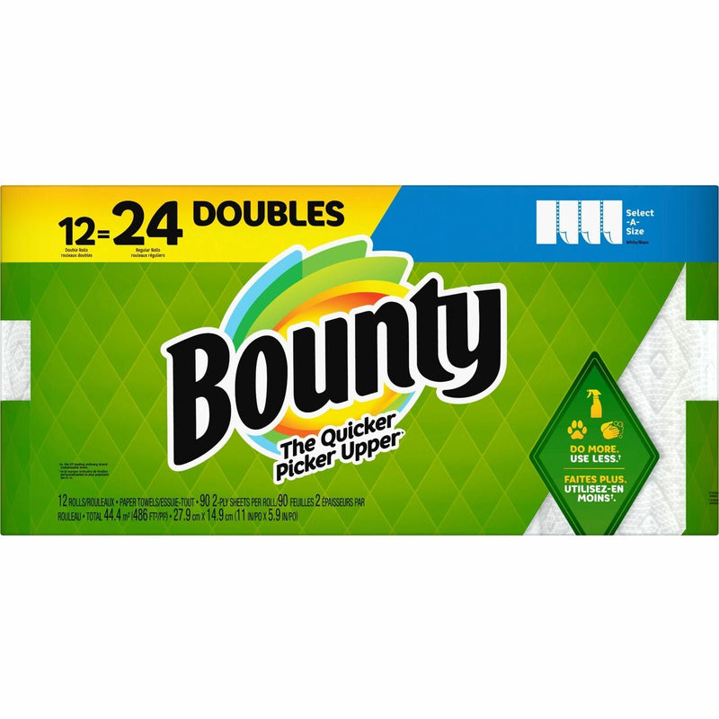 Bounty Select-a-Size Kitchen Roll Paper Towels, 2-Ply, 5.9 x 11, White, 90 Sheets/Roll, 12 Rolls/Carton (PGC06130) Case of 12