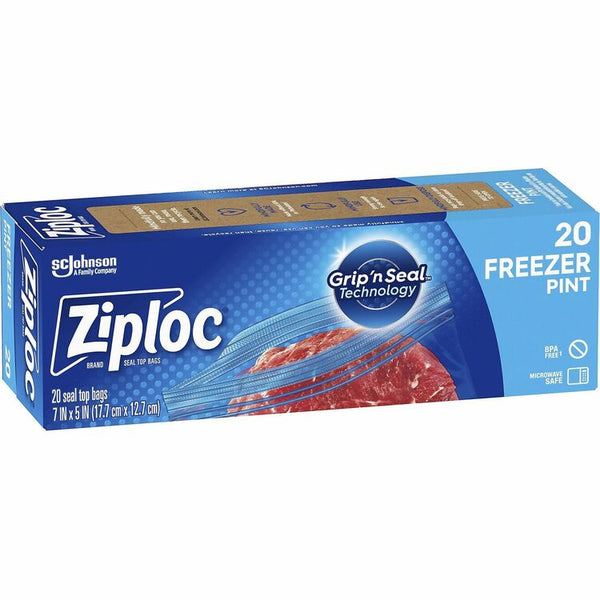 Ziploc&reg; Grip n' Seal Freezer Bags, 5" Width x 7" Length, Blue, Plastic, 12/Carton, Food, Meat, Poultry, Fish (SJN314443CT) Case of 12