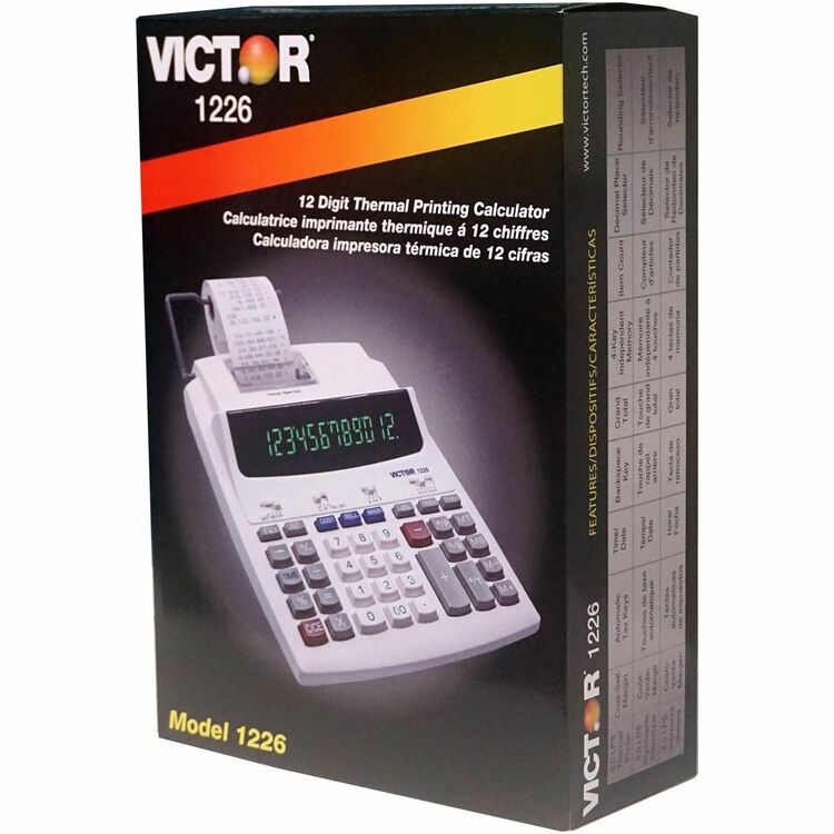 Victor 12-Digit Thermal Printing Calculator, Thermal, 12 Digits, LED, White (VCT1226) Each