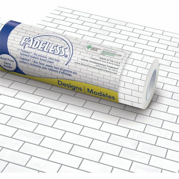 Fadeless Bulletin Board Paper Rolls, 48"Width x 50 ft Length, 1 Roll, White Subway Tile, Paper (PACP0057505) 1 Roll