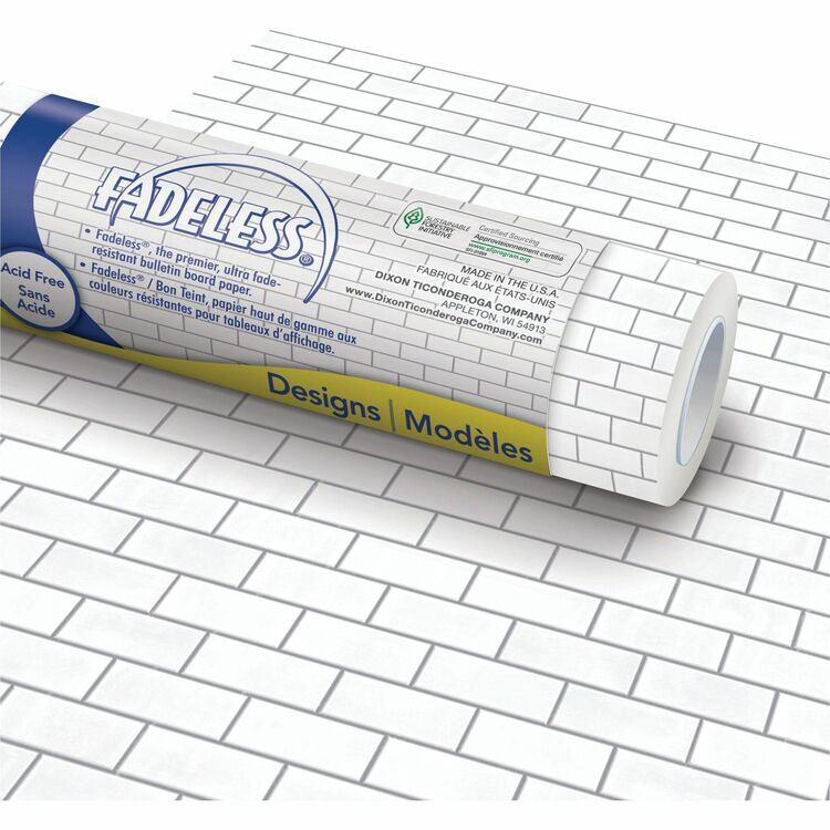 Fadeless Bulletin Board Paper Rolls, 48"Width x 50 ft Length, 1 Roll, White Subway Tile, Paper (PACP0057505)