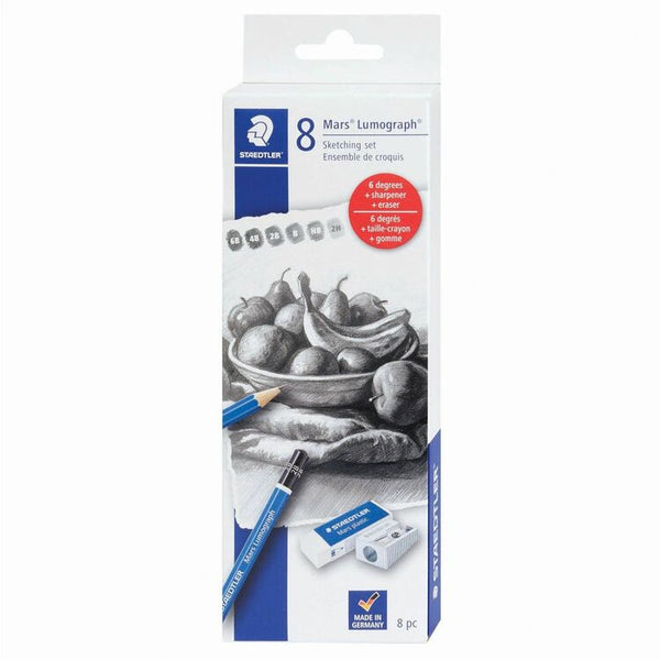 Staedtler Mars Lumograph Graphite Pencil Set, Blue Barrel, 1 Set (STD61100C8LU) 1 Set