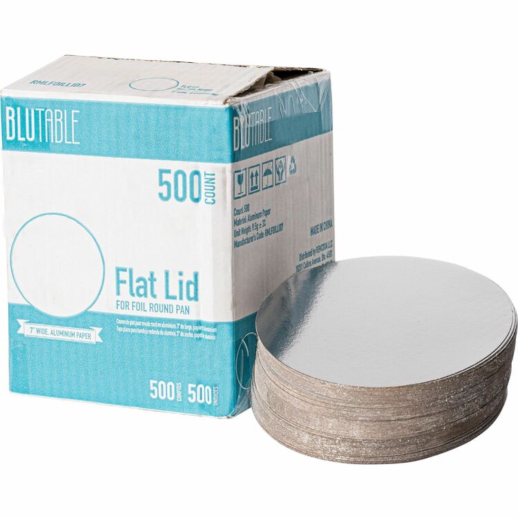 BluTable 7" Round Foil Pan Flat Board Lid, 500/Carton, White, Silver (RMLFOILLID7) Case of 500