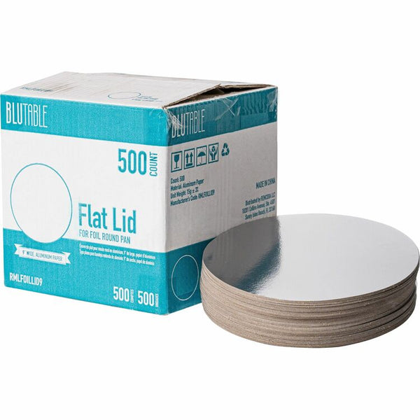 BluTable 9" Round Foil Pan Flat Board Lid, 500/Carton, White, Silver (RMLFOILLID9) Case of 500