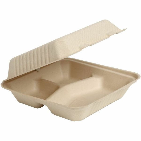 BluTable Portable 3-Compartment Clamshell Molded Fiber Container, 200/Carton (RMLMFHC93C) Case of 200