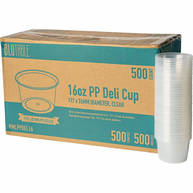 BluTable 16 oz Round Deli Tub Containers, Food, Food Storage, Microwave Safe, Clear, Round, 500/Carton (RMLPPDEL16) Case of 500