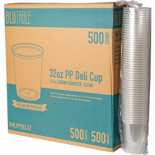 BluTable 32 oz Round Deli Tub Containers, Clear, Round, 500/Carton (RMLPPDEL32) Case of 500