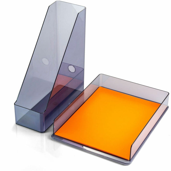 Officemate Recycled Letter Tray & File Desktop Set, Desktop, Front Loading, Durable, Sturdy, Translucent Gray, Plastic (OIC26115) Each