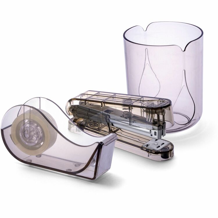 Officemate 3-Piece Desktop Organizer Set, Translucent Gray, Plastic (OIC97712) Each