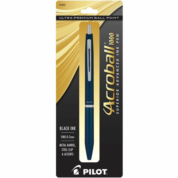Acroball Ballpoint Pen, Fine Pen Point, 0.7 mm Pen Point Size, Refillable, Retractable, Black Gel-based Ink, Navy Metal Barrel, Tungsten Carbide Tip (PIL13653) Each