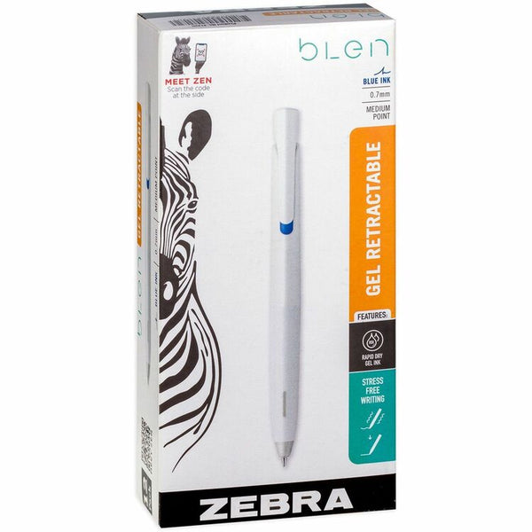 Zebra Pen bLen Retractable Gel Pens, Medium Pen Point, 0.7 mm Pen Point Size, Retractable, Blue, 12/Dozen (ZEB41420)