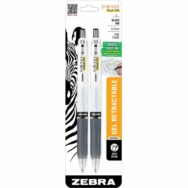 Zebra Pen SARASA Mark ON Gel Retractable Pens, Black Water Based Ink, 2/Pack (ZEB48412) Pack of 2