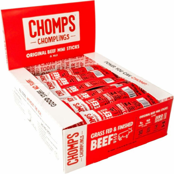 CHOMPS Chomplings Snack Sticks, Gluten-free, No Added Harmones, Original Beef Jerky, Spicy, 0.50 oz, 24/Pack (CHSLCO24)