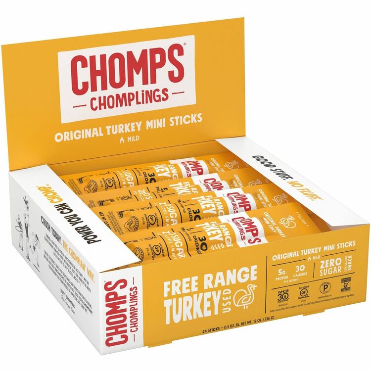 CHOMPS Chomplings Snack Sticks, Gluten-free, Non-GMO, Original Turkey, 0.50 oz, 24/Pack (CHSLCTO24)