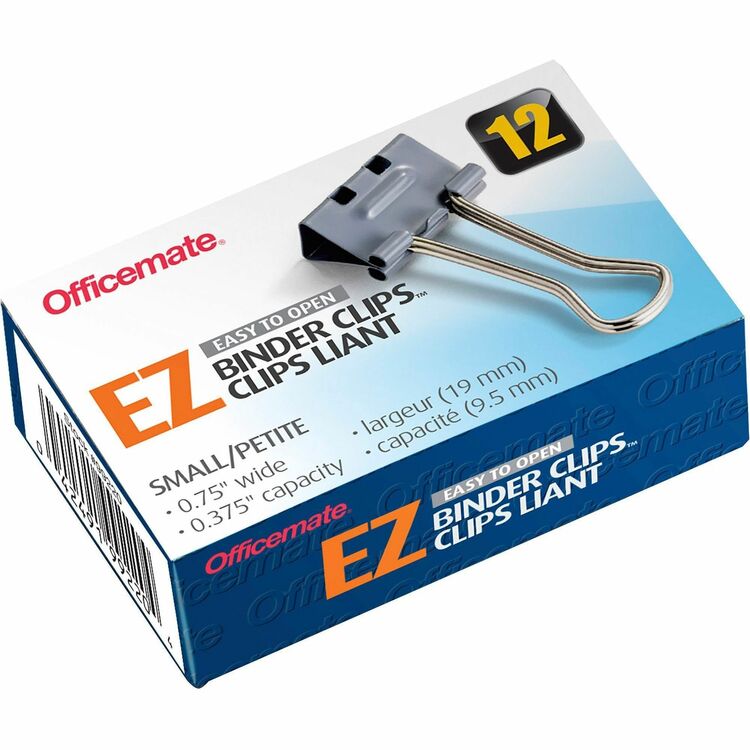 Officemate Binder Clip, Small, 2.8" Length x 1.7" Width, 0.38" Size Capacity, 12/Box, Gray (OIC99220) Each