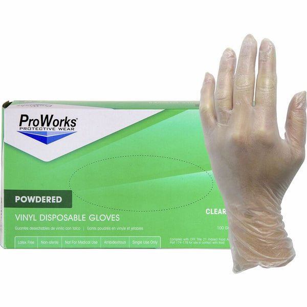ProWorks Vinyl Powdered Industrial Gloves, Small Size, 100/Box, 3 mil Thickness, 9" Glove Length (HOSGLV103PS) Case of 1000