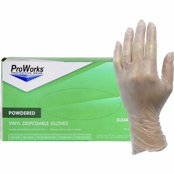 ProWorks Vinyl Powdered Industrial Gloves, Medium Size, 100/Box, 3 mil Thickness, 9" Glove Length (HOSGLV103PM) Case of 1000