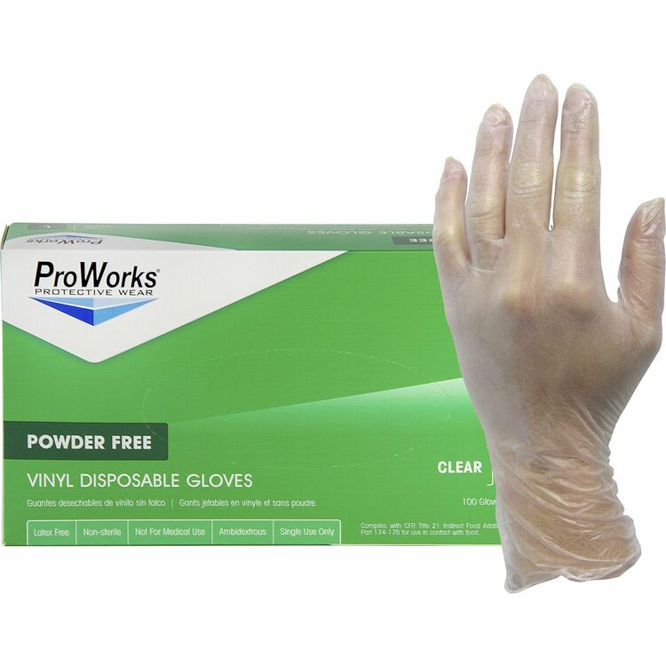 ProWorks Vinyl Industrial Gloves, Small Size, 100/Box, 3 mil Thickness ...