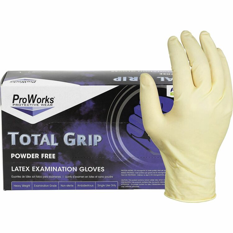 ProWorks Total Grip Latex Powder Free Exam Gloves, Large Size, 100/Box, 8 mil Thickness, 9.40" Glove Length (HOSGLL165FL) Case of 1000