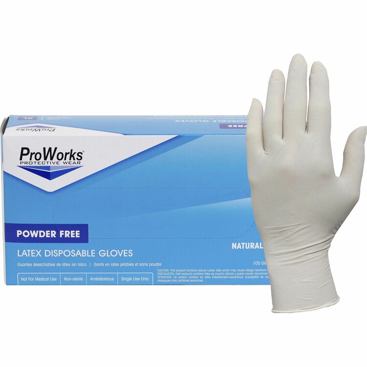 ProWorks Latex Disposable General-Purpose Gloves, 100/Box, 5 mil Thickness, 9.50" Glove Length (HOSGLL105FM)