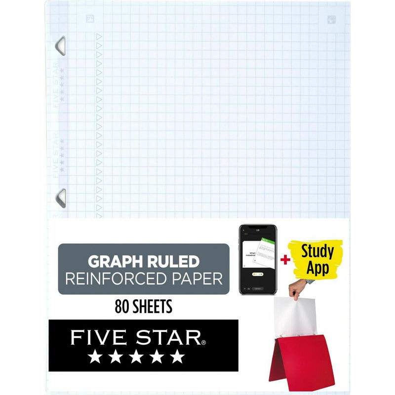 Five Star Reinforced Graph-Ruled Filler Paper, 80 Pages, Ruled Margin, Letter, 8 1/2" x 11", White (MEA170122) Each