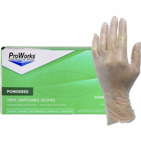 ProWorks Vinyl Powdered Industrial Gloves, X-Large Size, 100/Box, 3 mil Thickness, 9" Glove Length (HOSGLV103PX) Case of 1000