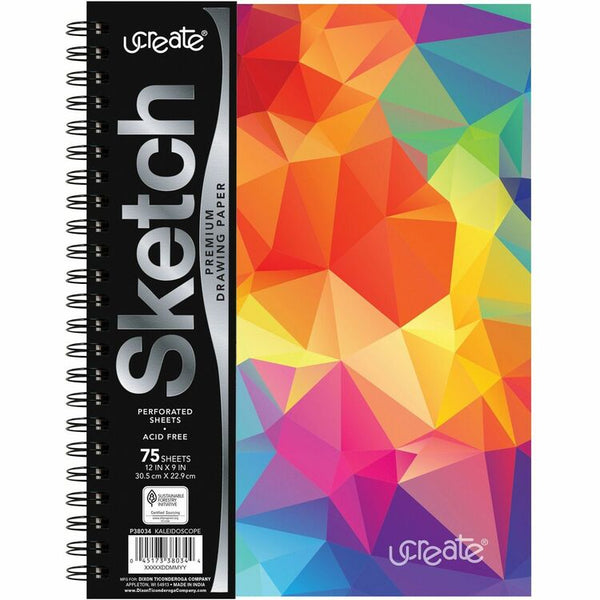 Pacon Fashion Sketch Book, 75 Pages, 9" x 6", Neon Kaleidoscope Cover, Acid-free, Perforated, Durable (PACP38034)