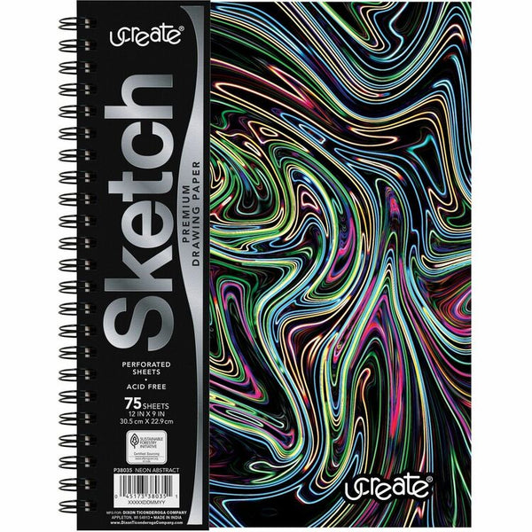 Pacon Fashion Sketch Book, 75 Pages, 9" x 6", Neon Neon Squiggles Cover, Acid-free, Perforated, Durable (PACP38035)