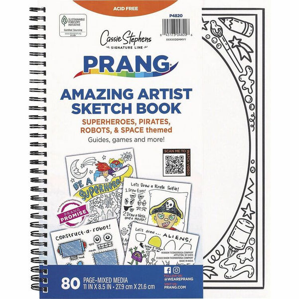 Pacon Amazing Artist Sketch Book, 80 Pages, Black, White Cover, Perforated, Acid-free (PACP4820)