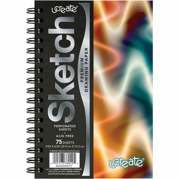 Pacon Fashion Sketch Book, 75 Pages, 9" x 6", Neon Neon Abstract Cover, Acid-free, Perforated, Durable (PACP38040)